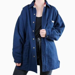 Vintage | Bugle Boy Original Oversized Fleece Lined Solid Blue Flannel S…
